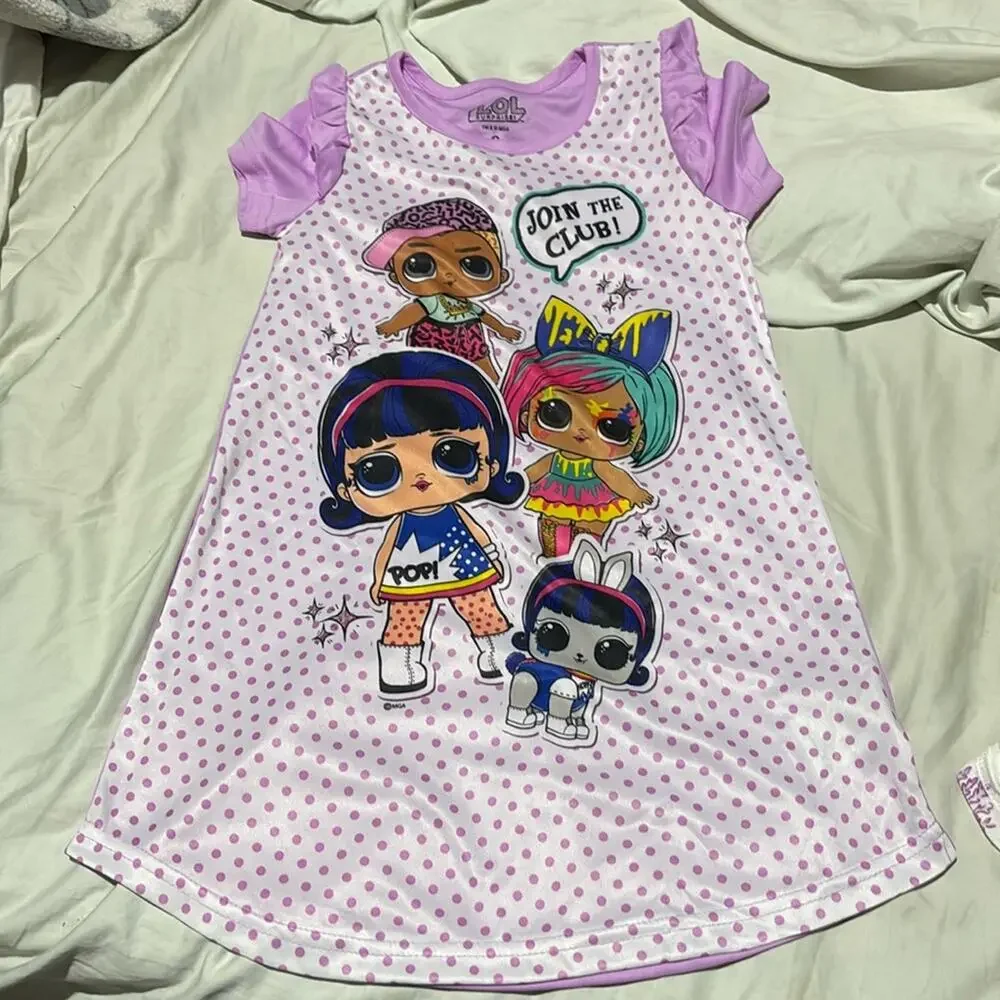 LOL Surprise 6 💯 polyester silkie feel lol doll nightgown nwot purple polka dot